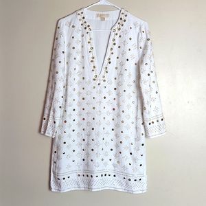 MICHAEL Michael Kors 100% Linen Tunic Dress W/ Gold + Shiny Embellishments